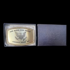 ??Vintage God Bless Coal People America Needs 'em Belt Buckle 681??