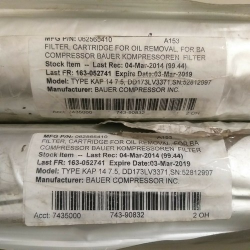 Bauer compressor filter cartridge for p41 triplex filter p.no.062565