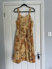 Handmade Vintage Mustard Floral Summer Dress Strappy Size Small