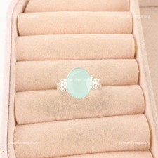 Oval Aqua Chalcedony Stone 925 Sterling Silver Wedding Statement Bezel New Ring