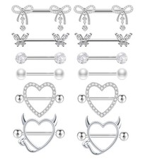 TIANCI FBYJS 14G Nipple Rings for Women 316L Surgical Stainless Steel Heart B...