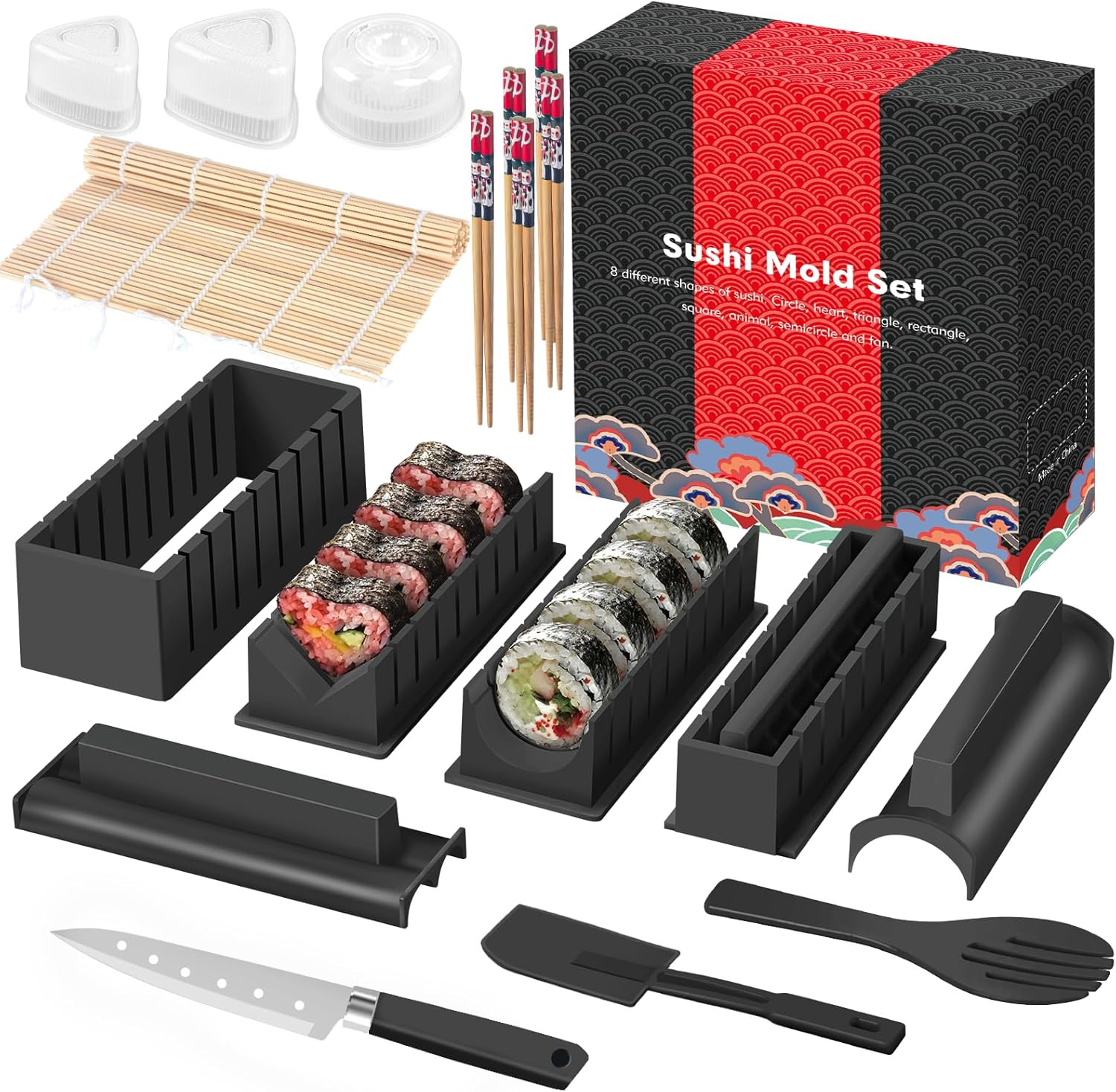 Kit Sushi Set 20 Pezzi Professionale per Principianti con Stampo e Coltello