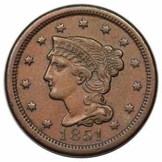 1851 Braided Hair Large Cent rare N 35 R5