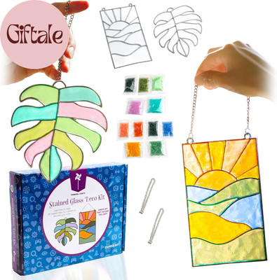 DIY Stained Glass Kit for Kids - Stain Glass Art Gift Set with 2 Decorative Fram