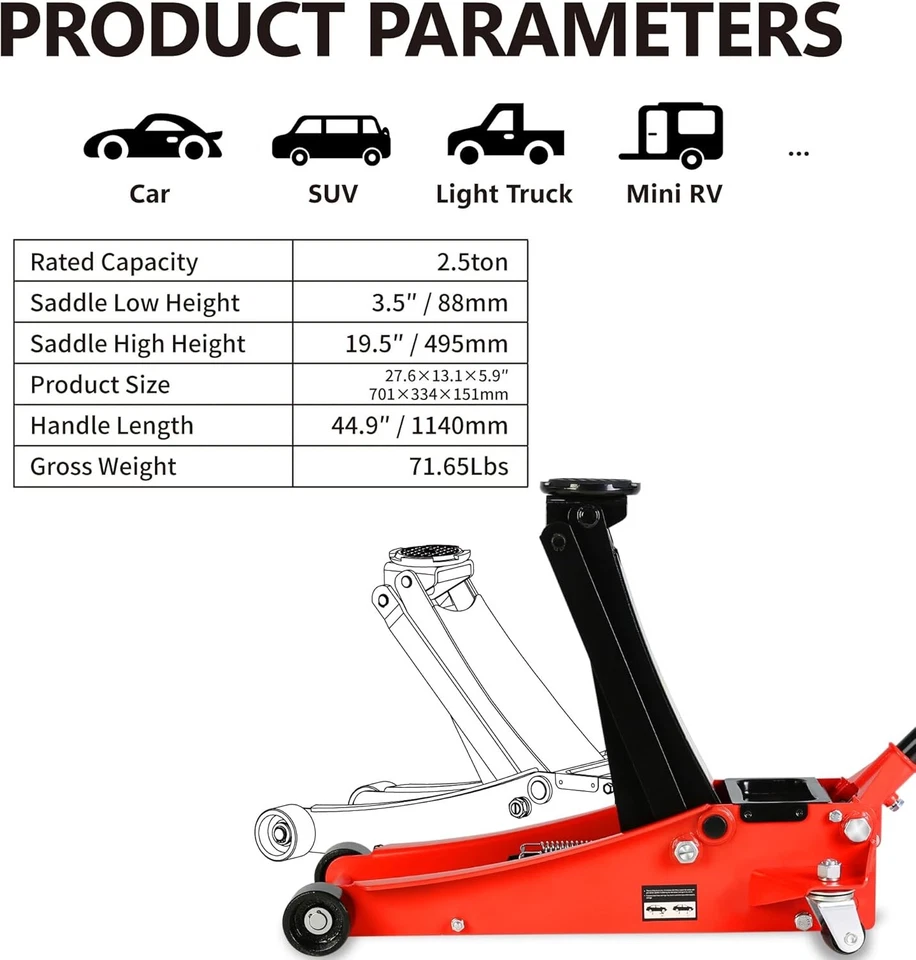 2.5Ton 5000lb Floor Jack Stand Ultra Low Profile Quick Lifting Dual Pump Pistons - Image 2 of 4