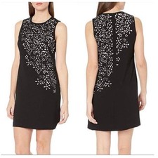 Calvin Klein Black Floral Laser Cut Out Shift Dress Size 10 White Lining Career