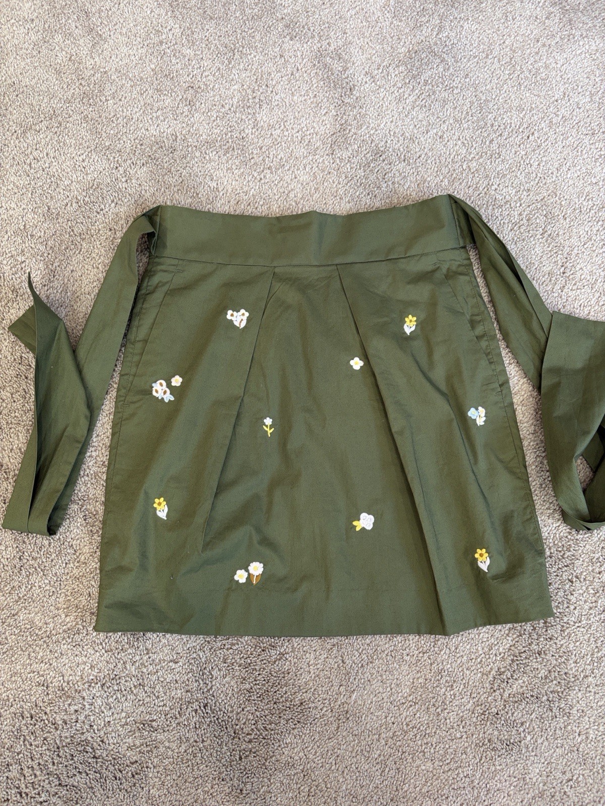 J.CREW Floral Embroidered Pleated Mini Skirt Green Cotton Zip G9054 Size 00