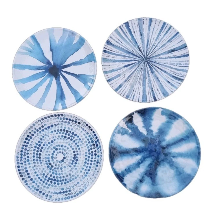 4ct Max Studio Melamine Dinner Plate Set Blue Watercolor Abstract Design Coastal - Image 2 of 4