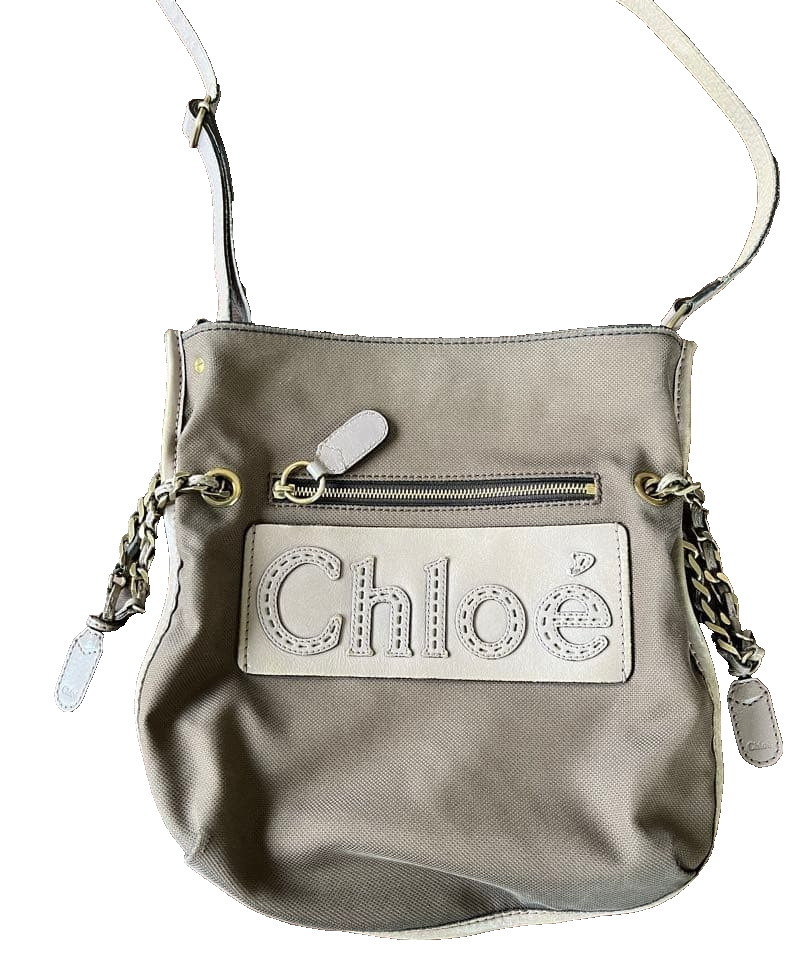 Chloe Shoulder Bag Purse Logo Canvas Leather Beige Brown Authentic From Japan