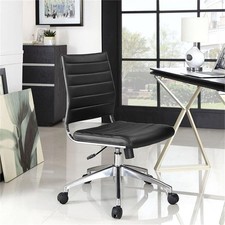 Pemberly Row Modern Vinyl Armless Mid Back Office Chair in Black