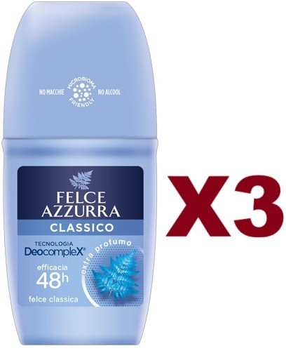 3 PZ FELCE AZZURRA DEODORANTE ROLL-ON CLASSICO 48H  FELCE CLASSICA 50ML