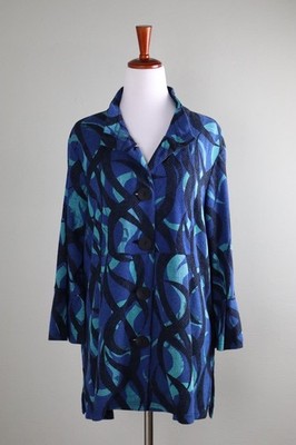 ALI MILES $84 Soft Stretch Knit Structured Collar Abstract Shirt Top Size Medium