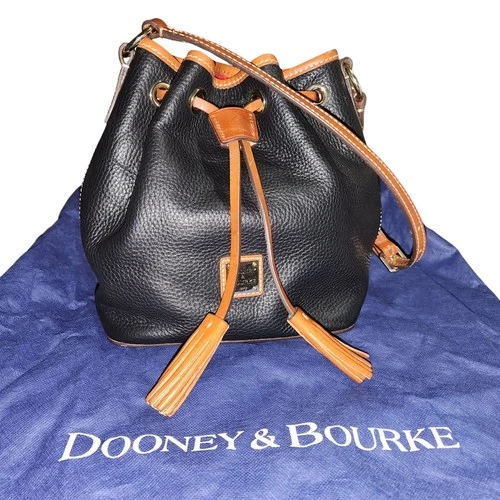 Dooney and Bourke Dark Navy Leather Tasha Drawstring Bucket Bag Purse W Dust Bag