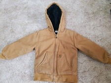 Carhartt Sz 6 XS Youth Kids Quilted Lined Brown Tan Hooded Full Zip Jacket Coat