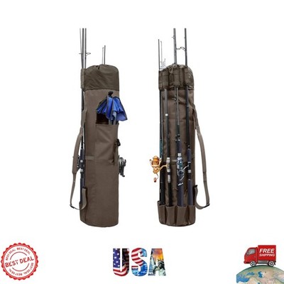 Durable Fishing Rod Carry Case - Organizes 5 Poles, Adjustable Shoulder Strap