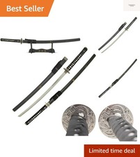 Hand Carved Katana Sword with Samurai Bushido Code on Scabbard, 1045 Steel, 4...