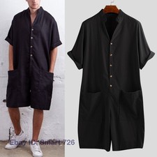 Mens Summer Loose Jumpsuit Trousers Romper Short Sleeve Casual Pants S-5XL