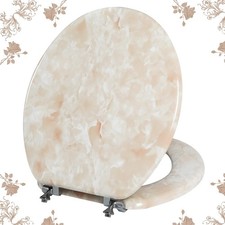 Round Toilet Seat Natural Wood Toilet Seat with Zinc Alloy Hinges, Easy to Insta