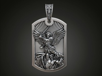 St Archangel Saint Michael Silver Medallion dogtag Pendant Orthodox Shield charm