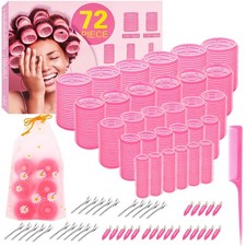 5 Size Hair Rollers, 72Pcs Roller Set, Hair Curlers for Blowout Look Long, Sh...