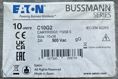 Eaton Bussmann C10G2 10 x 38mm 2A gG 500V Fuse, 10 pack
