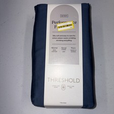 Threshold Performance 100 Cotton Sateen QUEEN Flat Sheet Blue 400 TC Smooth
