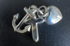 VTG Sterling Silver JMF Religious Cross Heart & Anchor Bracelet Charm