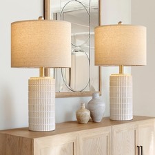 24" Modern Ceramic Table Lamps Set of 2 for Bedroom, White Bedside Lamps for ...