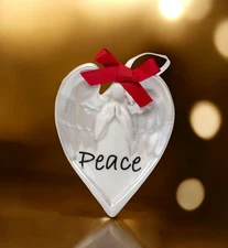 Ceramic Heart Shaped Angel Ornament - Peace, Christmas Tree Decor, Religious Dec