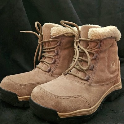 Sorel Womens Waterfall Snow Boots Low Lace Waterproof Tan Suede Leather Size 8