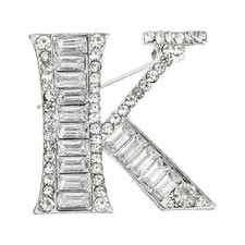 Letters Brooch Pins, Letter K Initial Rhinestone Brooch, Silver