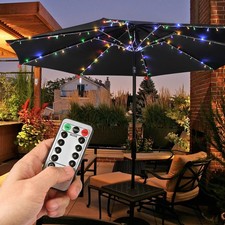 Parasol tarasowy String Light Fit 8-Rib 8/9/10 stóp Klosz zewnętrzny 128 RGB LED 8 Tryb