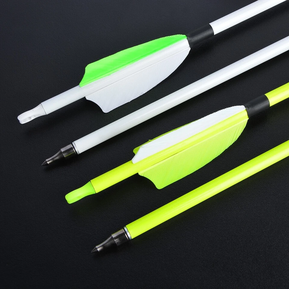 30" Carbon Arrows SP500 Feather Archery Screw Tips Recurve Compound Bow Hunting - Image 2 of 4