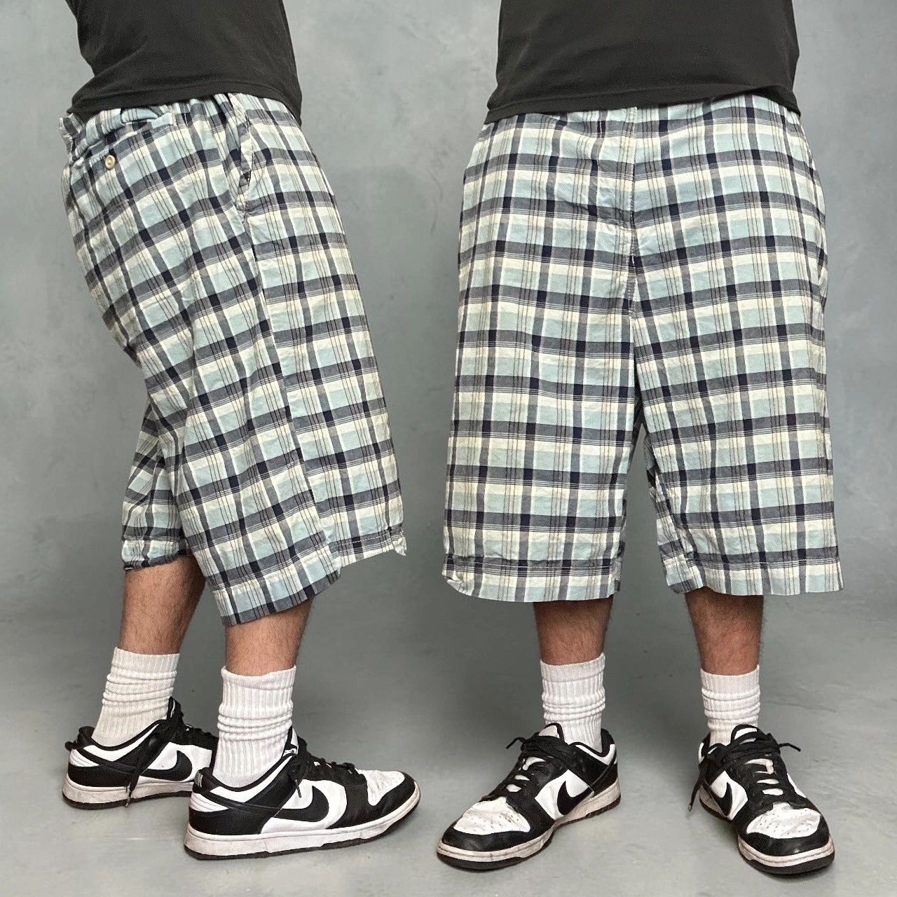 Nautica Plaid Baggy Skater Shorts Blue White Y2K Vintage Size 42
