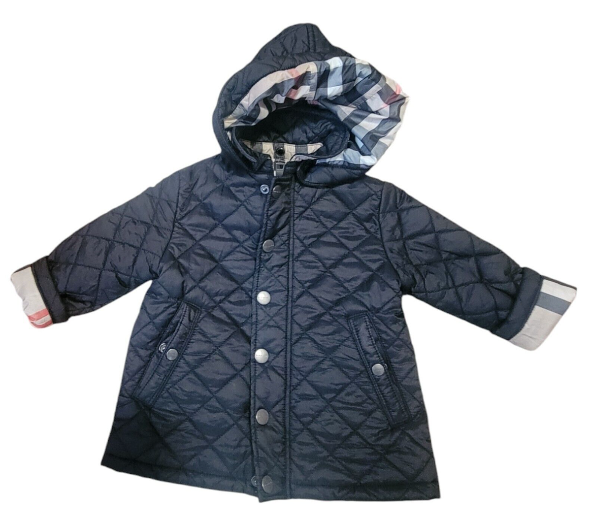 BURBERRY Black Kids Quilted Jacket with Removable Hood - Size 12M