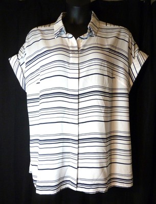 Alfani White Black Striped Cap Short Sleeve Blouse Size 18W