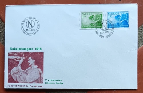 SWEDEN 1976 LITERATURE NOBEL PRIZE WINNER 1916 SWEDISH CACHET FDC UNAD