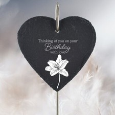 Birthday Grave Stick Marker Plaque Ornament Memorial Slate Heart Floral Decor