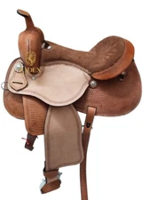 Suede Seat Premium Leather Western Horse Saddle With Basket Tooling (Size 15")