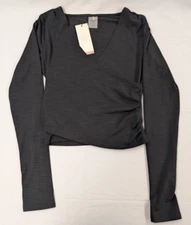 Womens Calia Wrap Top Sz S Long Sleeve Black UPF 50+ Wicking Workout Yoga NEW