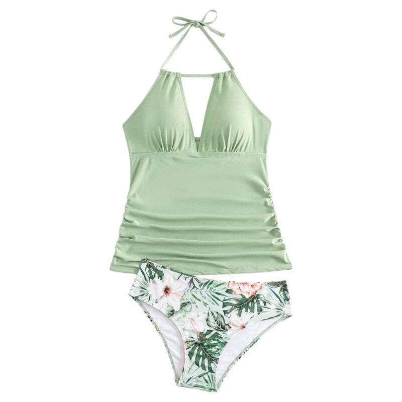 Women Ruched Tummy Control Swimsuits Tankinis Set Two Pieces Swimming