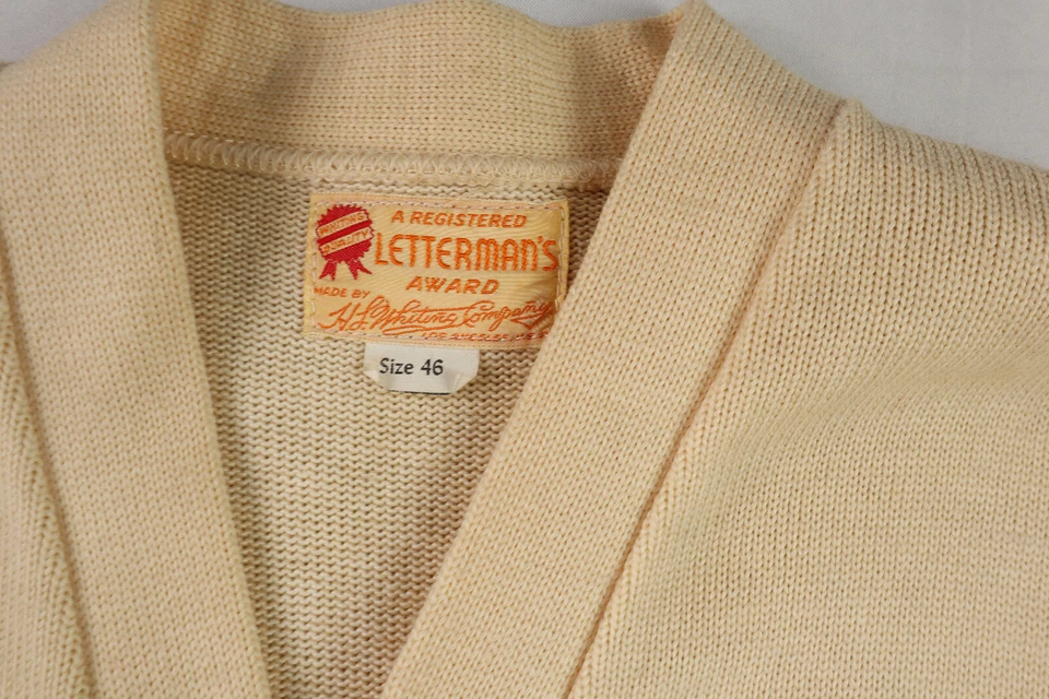 Cárdigan Suéter Tejido De Colección Años 50 60 Adulto 42 L Universidad Escuela Secundaria MA Letterman Foto 4 de 4