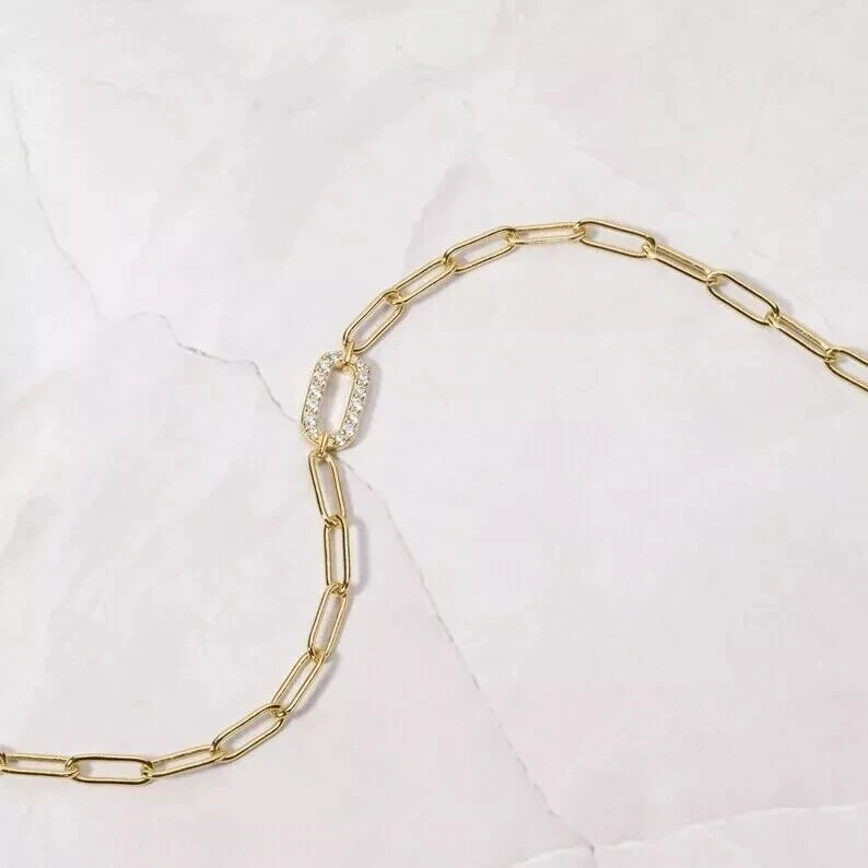 Lab Created Diamond 0.50Ct Women Paper Clip Bracelet 14K Yellow Gold Plated 7"in - Image 4 of 4