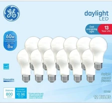 GE LED Light Bulbs, 60watt, Daylight A19 Bulbs-med base,frost-12 count-NEW