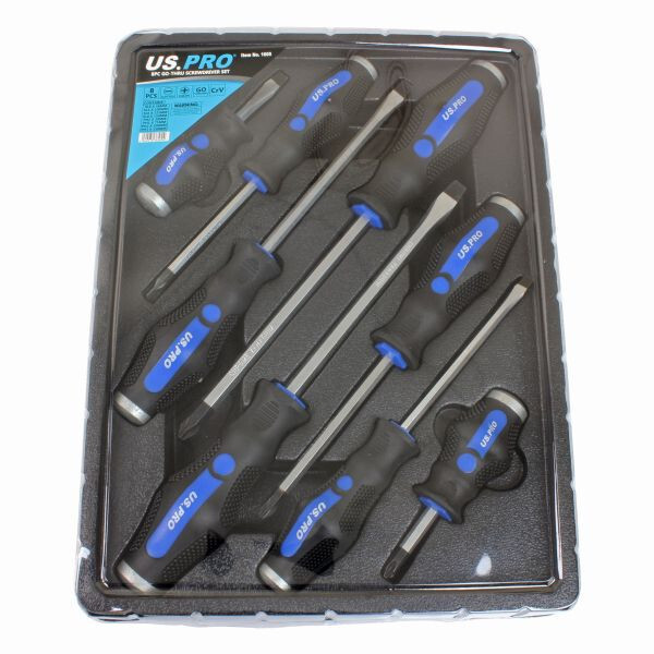 US PRO SCREWDRIVER SET 8PC GO-THRU / POUND-THRU SLOTTED & PHILLIPS BERGEN 1605
