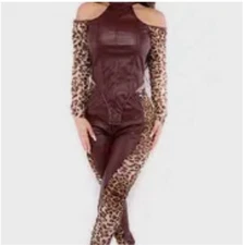 Leopard Print Faux Leather Two-Piece Set
