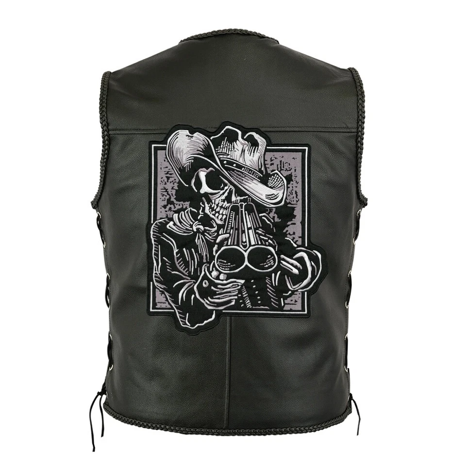 Shotgun Skull Patch 12.5" | Cowboy Skeleton Halfskull Embroidered Iron On Large  - Image 2 of 4