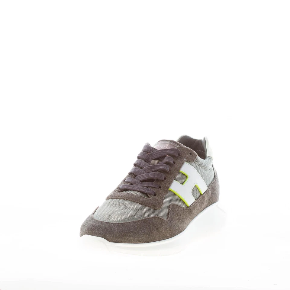 Hogan Hombre Zapatos Interactive Cube Verde Gamuza y Tela Tecnológica Zapatilla con Beige Foto 2 de 4