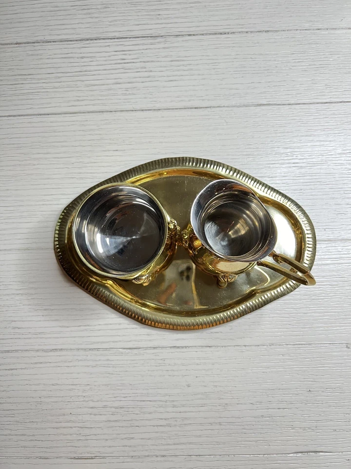 Vintage Solid Brass Cream & Sugar Set Rosenthal & Netter #11-65 No Lid - Image 2 of 4