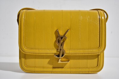 Saint Laurent Solferino Small YSL Gold Logo Yellow Leather Satchel